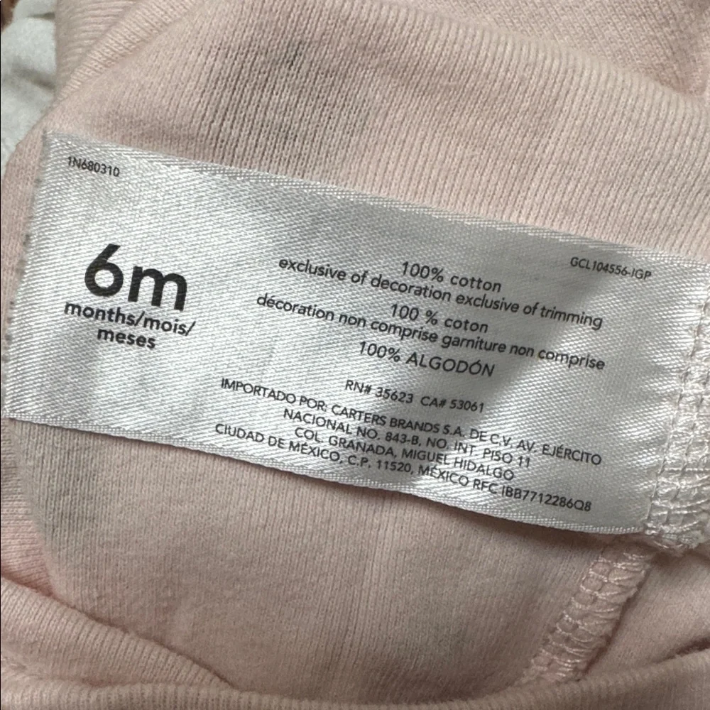 Carter’s blush pink apple worm print baby girl bodysuit size 6M
